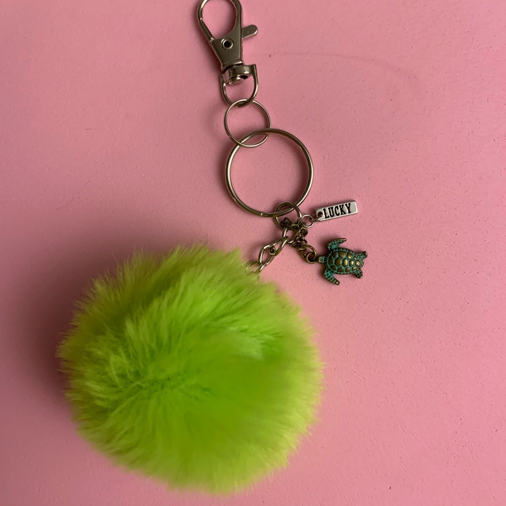 Fluffy Green “Lucky” Pom Pom Keychain